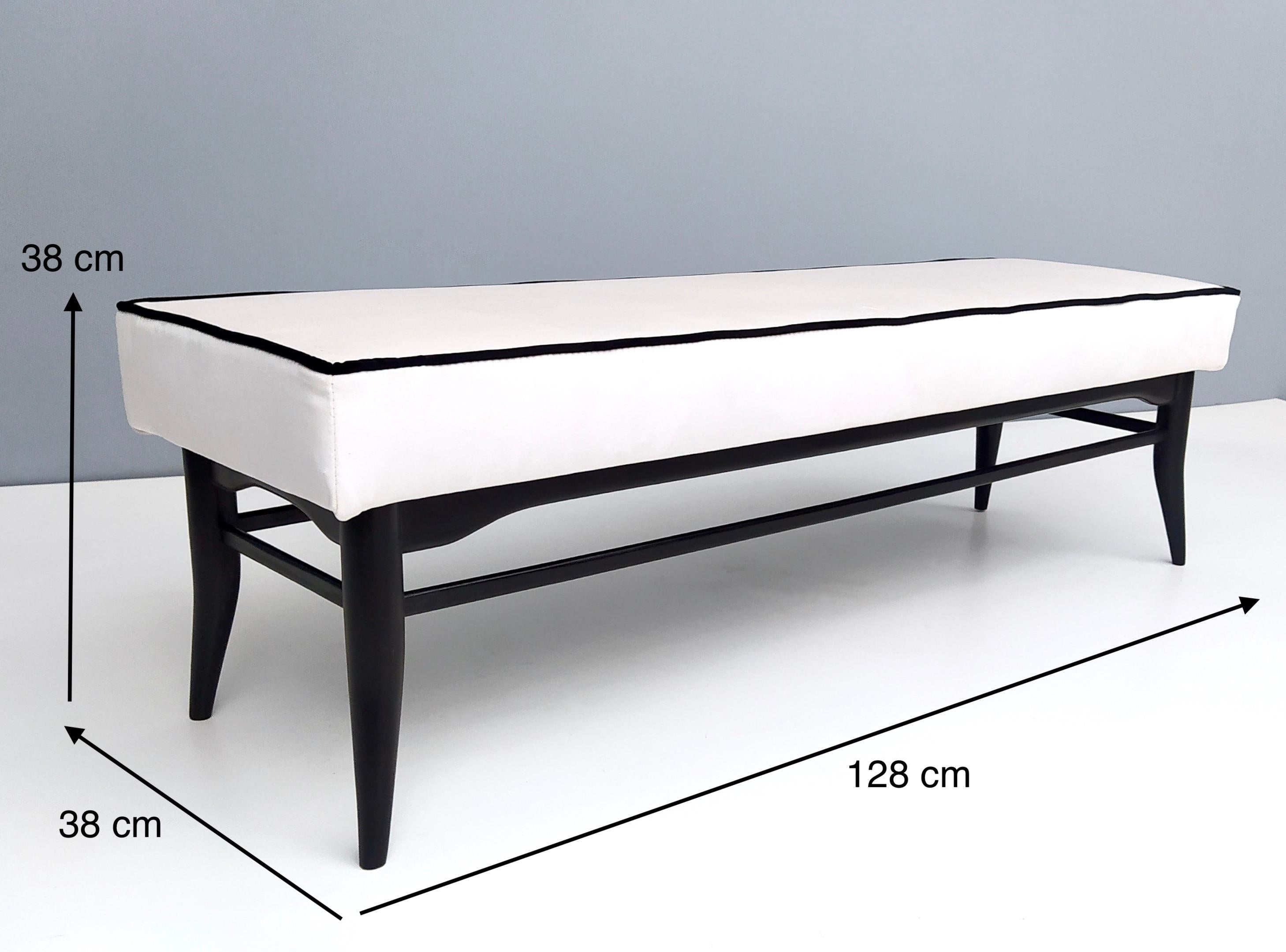 Bench Upholstered in White Velvet with Ebonized Beech Legs, Italy 5
