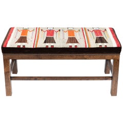 Bench with 1930s Hand-Loomed Navajo ‘Yei” Weaving