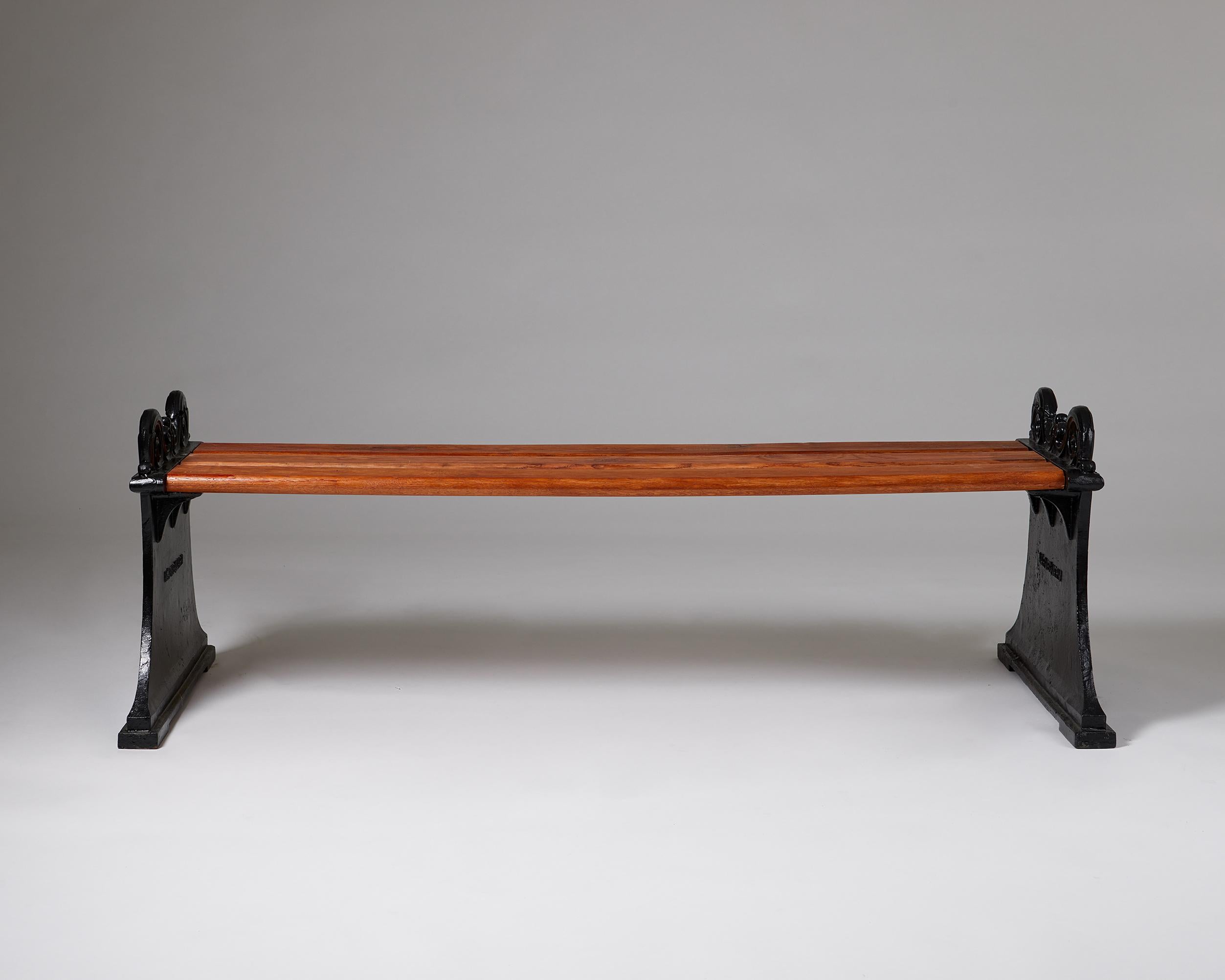 Mid-Century Modern Bench with a Pair of Gables ‘Parkbänk No 1’ designed by Folke Bensow, Sweden
