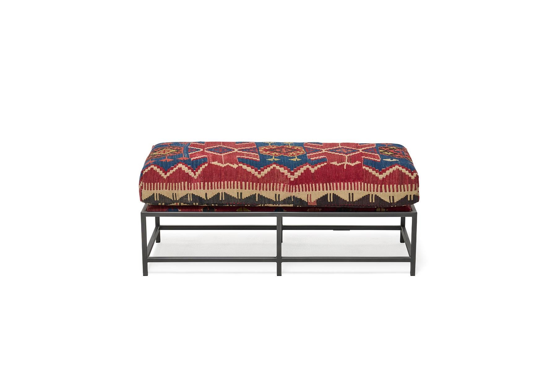 Modern Bench with Antique Rug Upholstery For Sale
