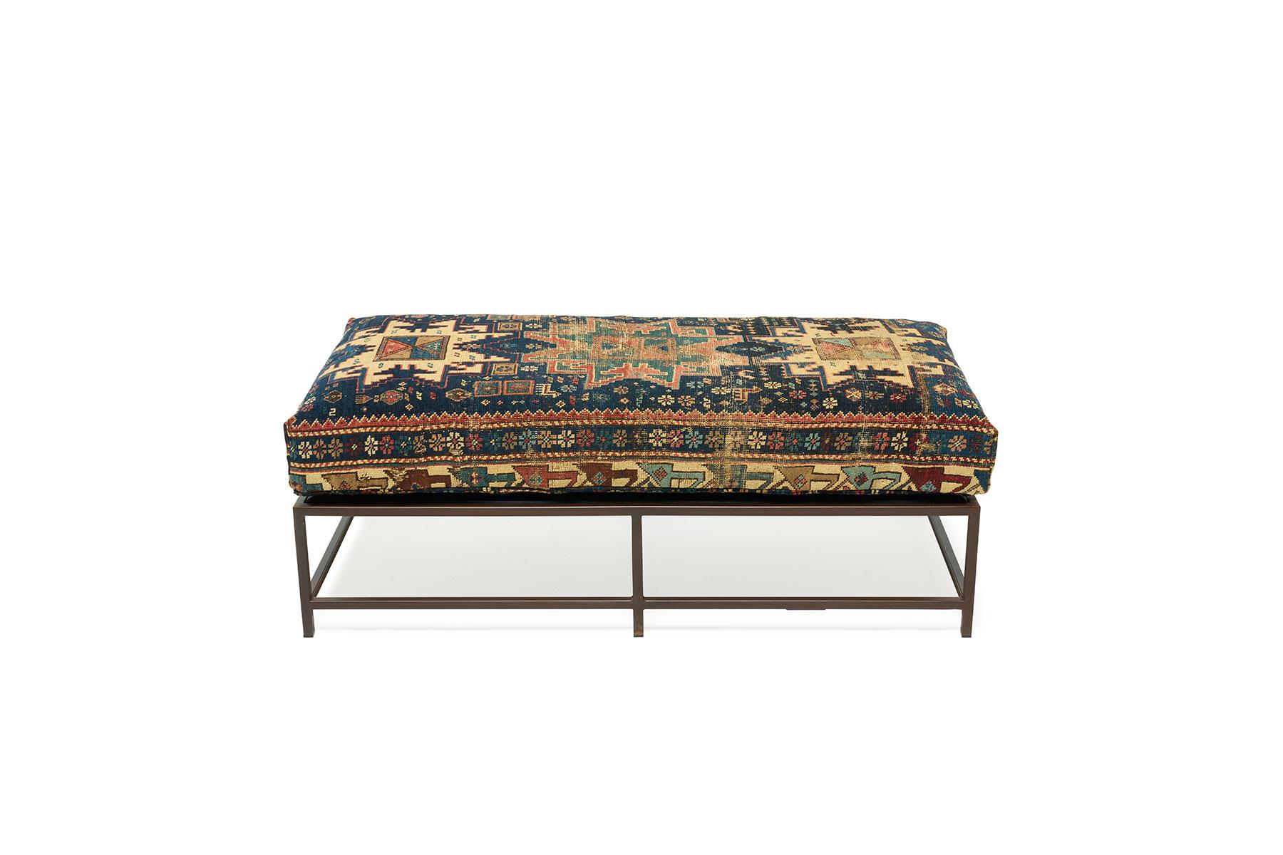 American Bench with Antique Rug Upholstery For Sale