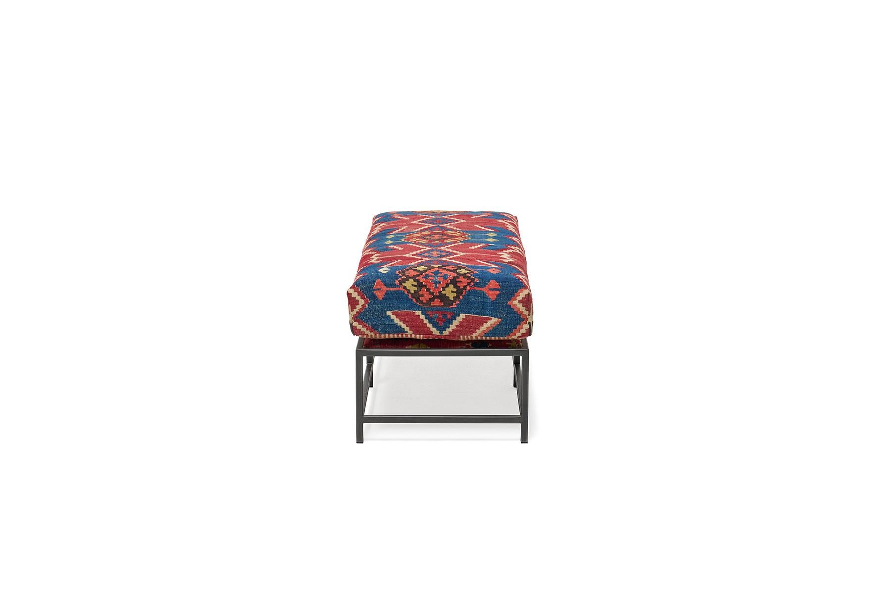 Modern Bench with Antique Rug Upholstery For Sale