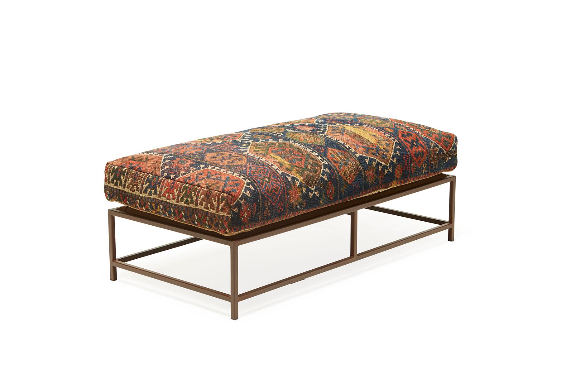 Modern Bench with Antique Rug Upholstery For Sale