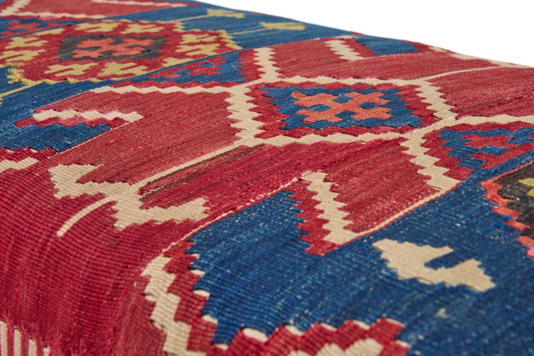 Plated Bench with Antique Rug Upholstery For Sale