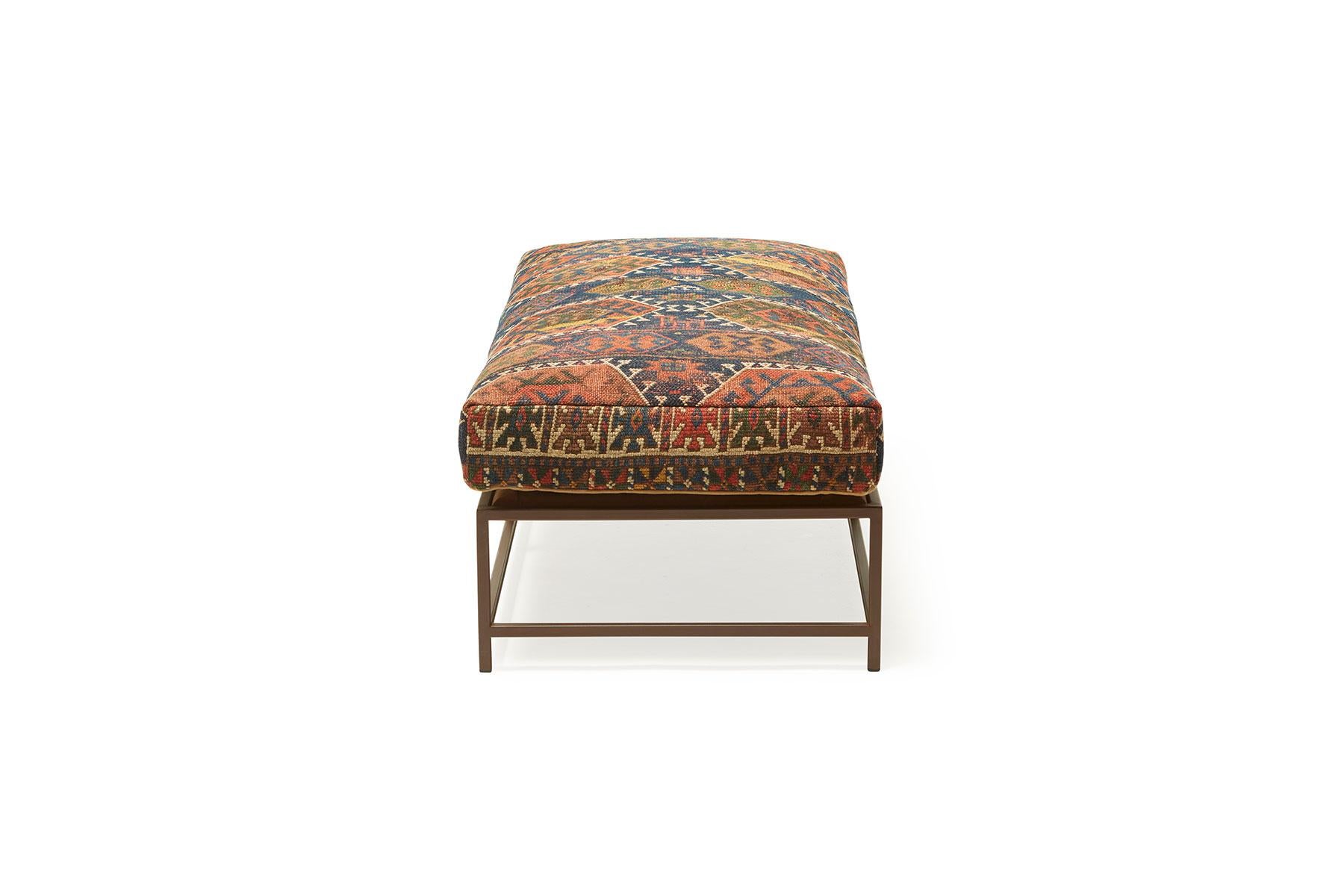 American Bench with Antique Rug Upholstery For Sale