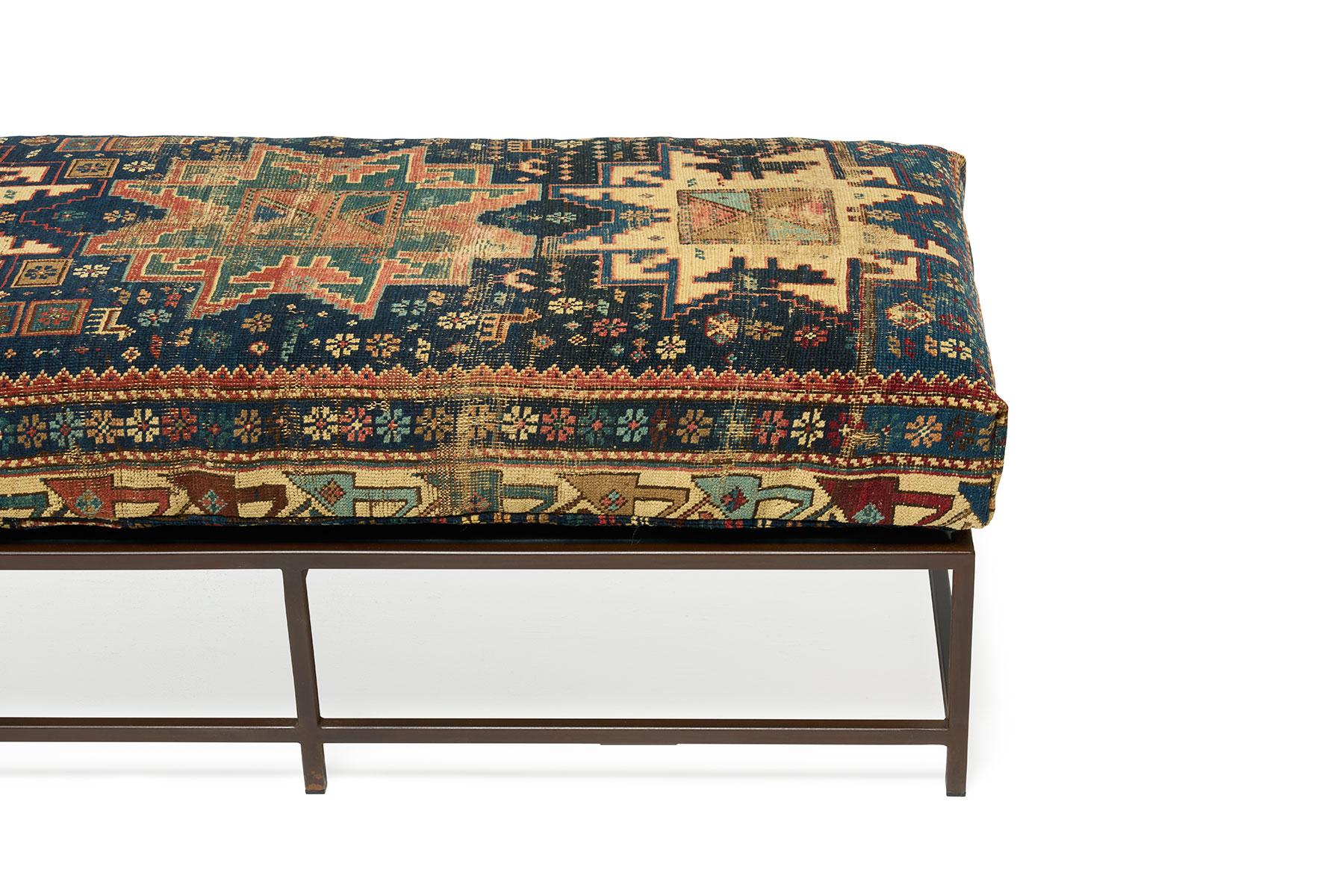 Contemporary Bench with Antique Rug Upholstery For Sale