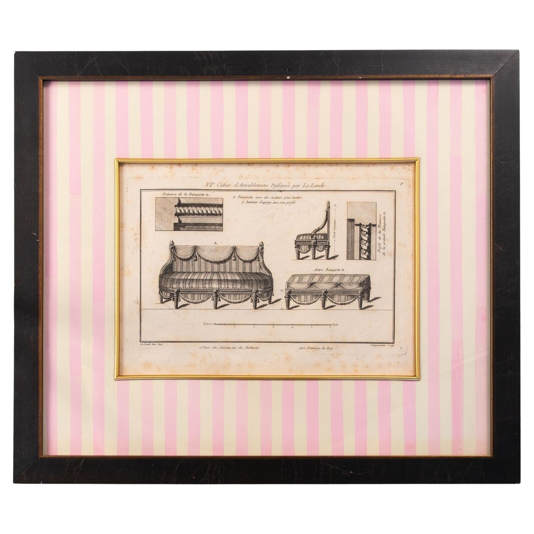 Bench with Arm Rests, 1780-96, Reproduction Print C. 2005 For Sale