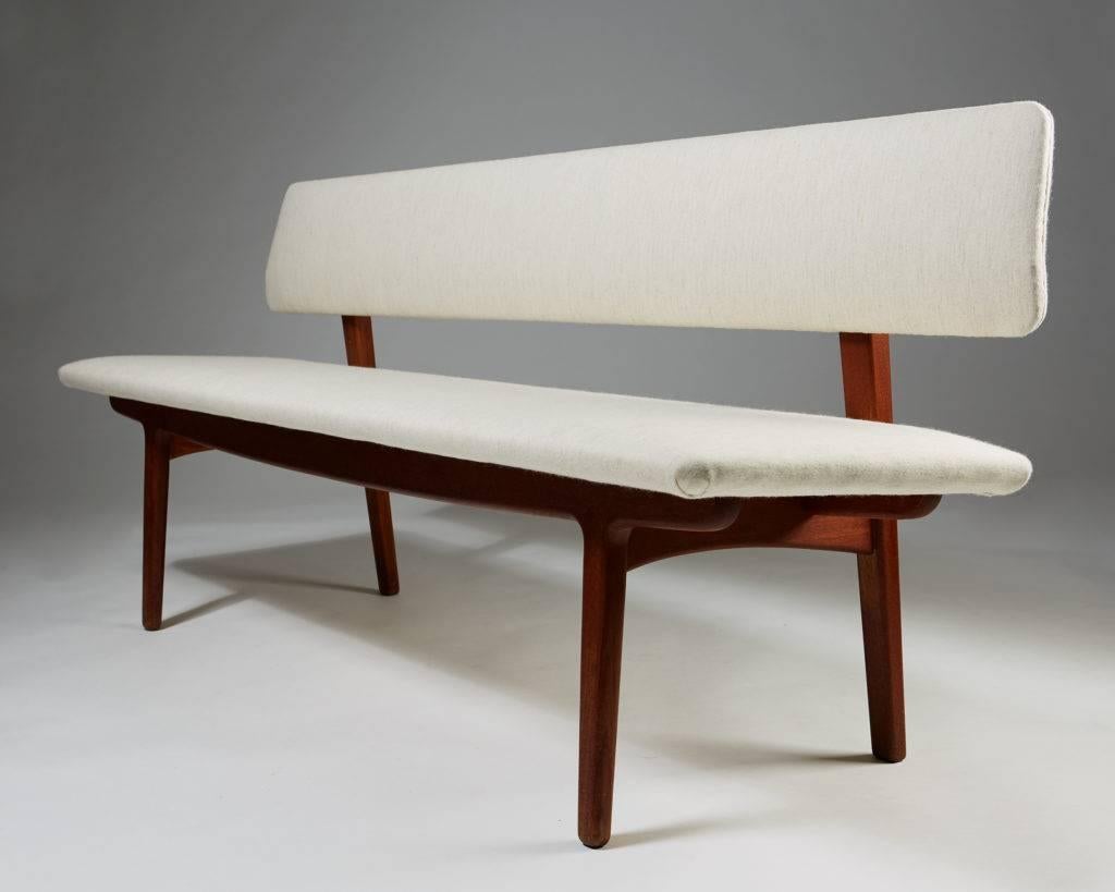 Scandinavian Modern Bench with Backrest Designed by Ejnar Larsen & Axel Bender Madsen, 1957