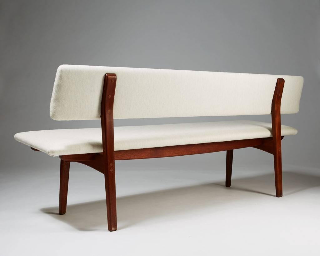 Danish Bench with Backrest Designed by Ejnar Larsen & Axel Bender Madsen, 1957