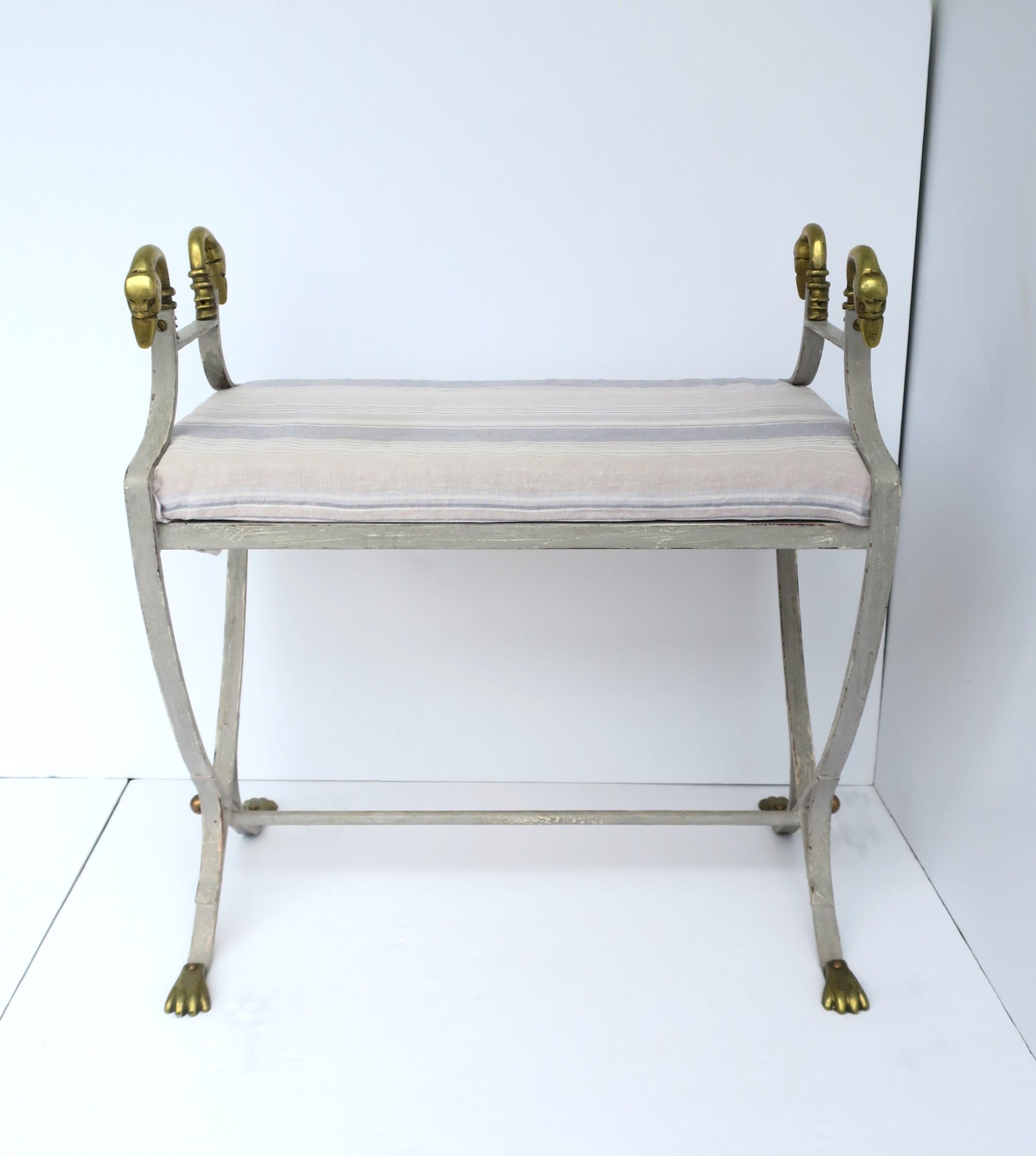 European Bench with Brass Swan Bird Finials Regency Style For Sale