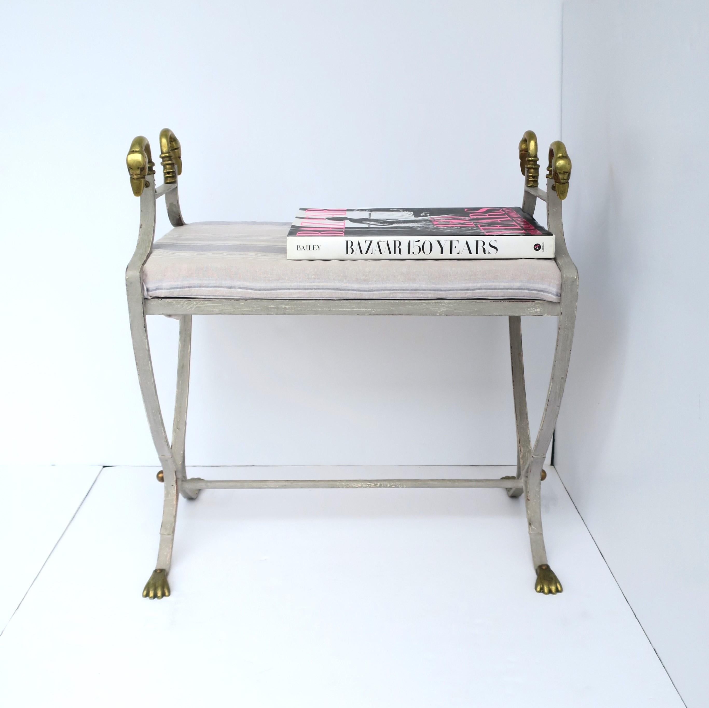 20th Century Bench with Brass Swan Bird Finials Regency Style For Sale