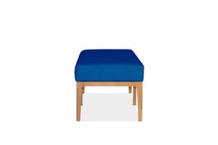 Bench with Cushion in Golden Brown Finish with Cobalt Blue Fabric