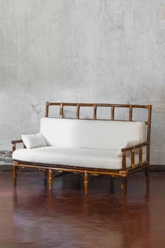 High backrest Bamboo Bench with leather ligatures, Edizioni Molto