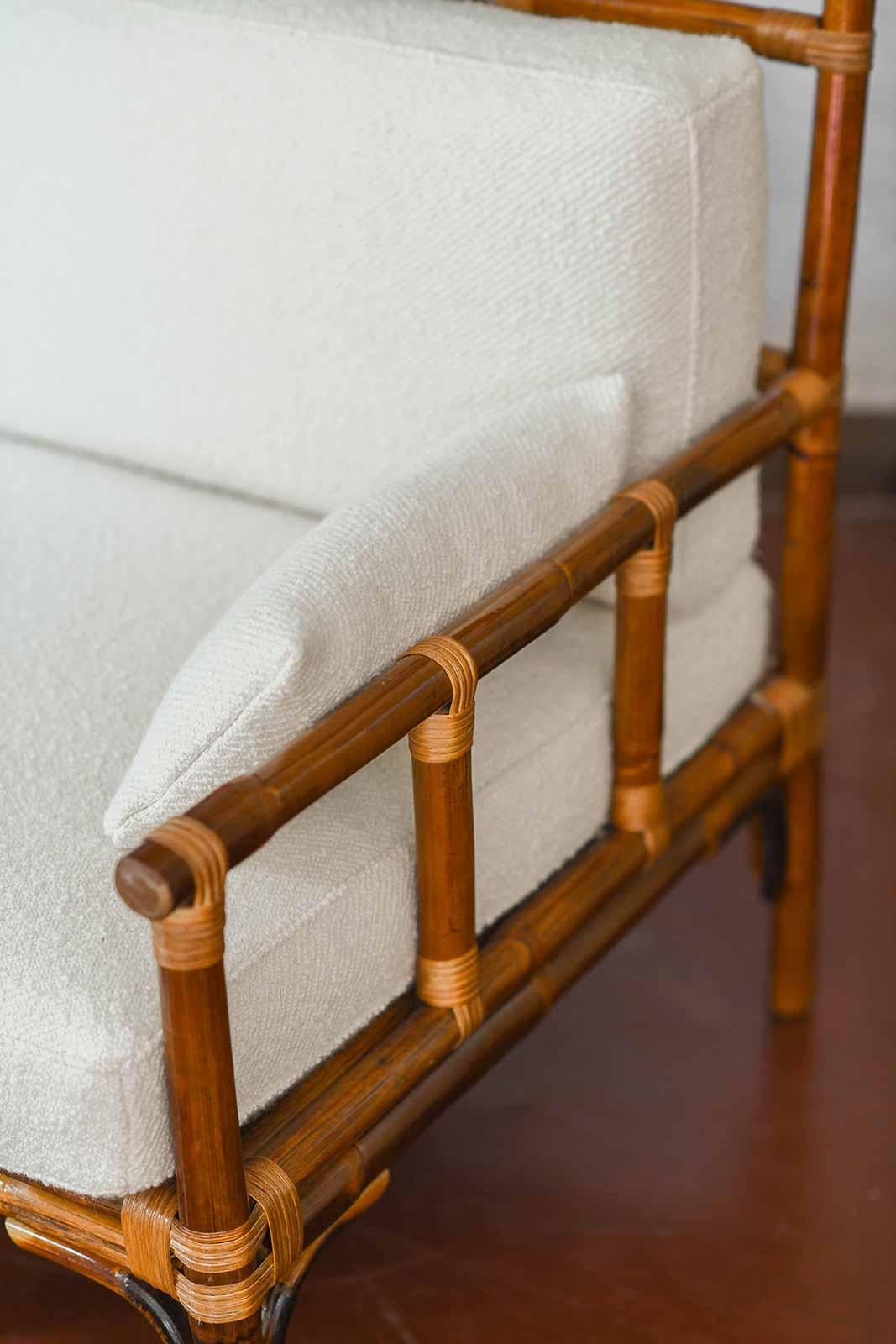 XXIe siècle et contemporain Banc à haut dossier en bambou avec ligatures en cuir, Edizioni Molto en vente