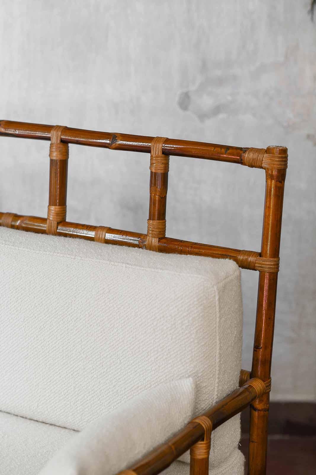 Tissu Banc à haut dossier en bambou avec ligatures en cuir, Edizioni Molto en vente
