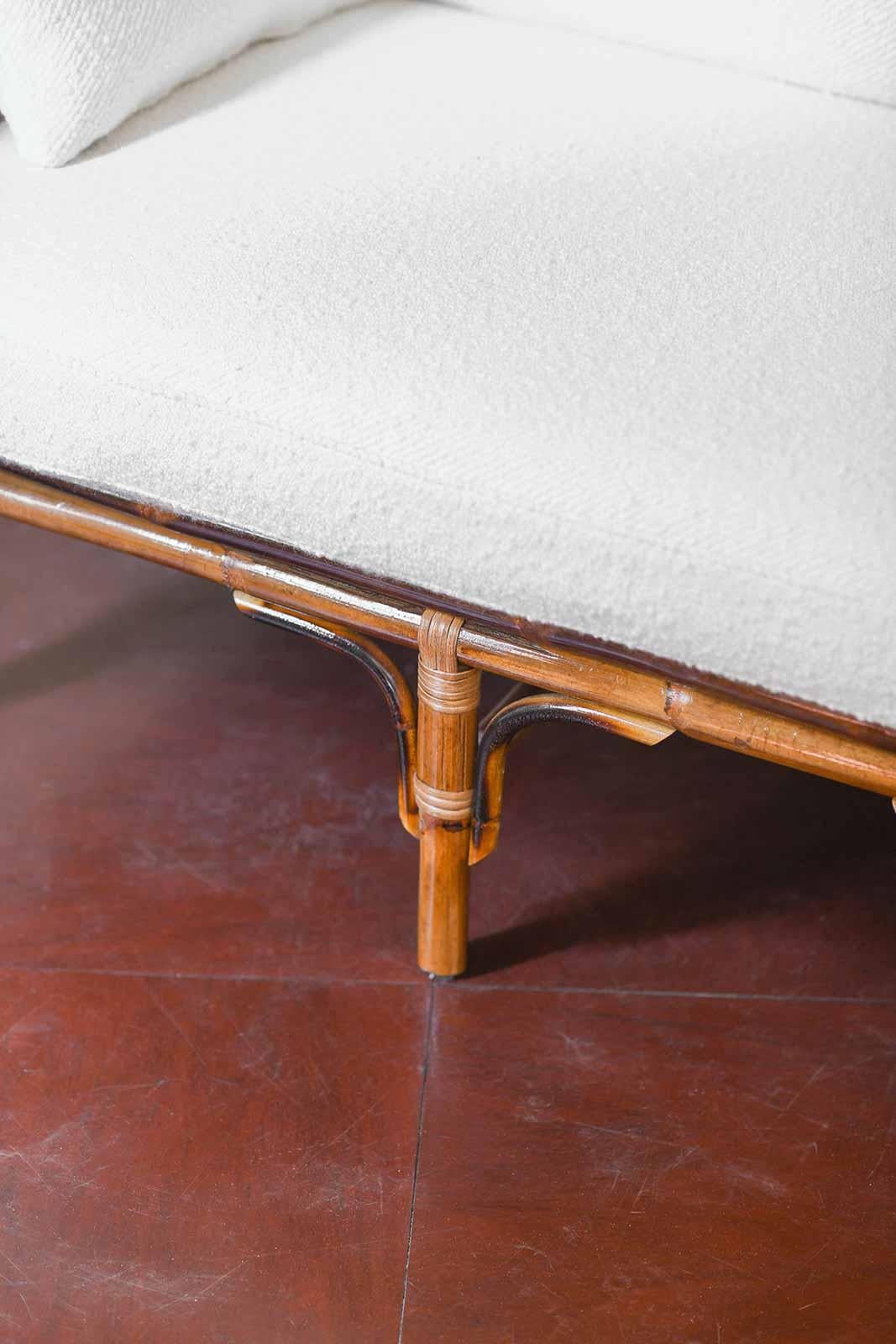 Banc à haut dossier en bambou avec ligatures en cuir, Edizioni Molto en vente 2