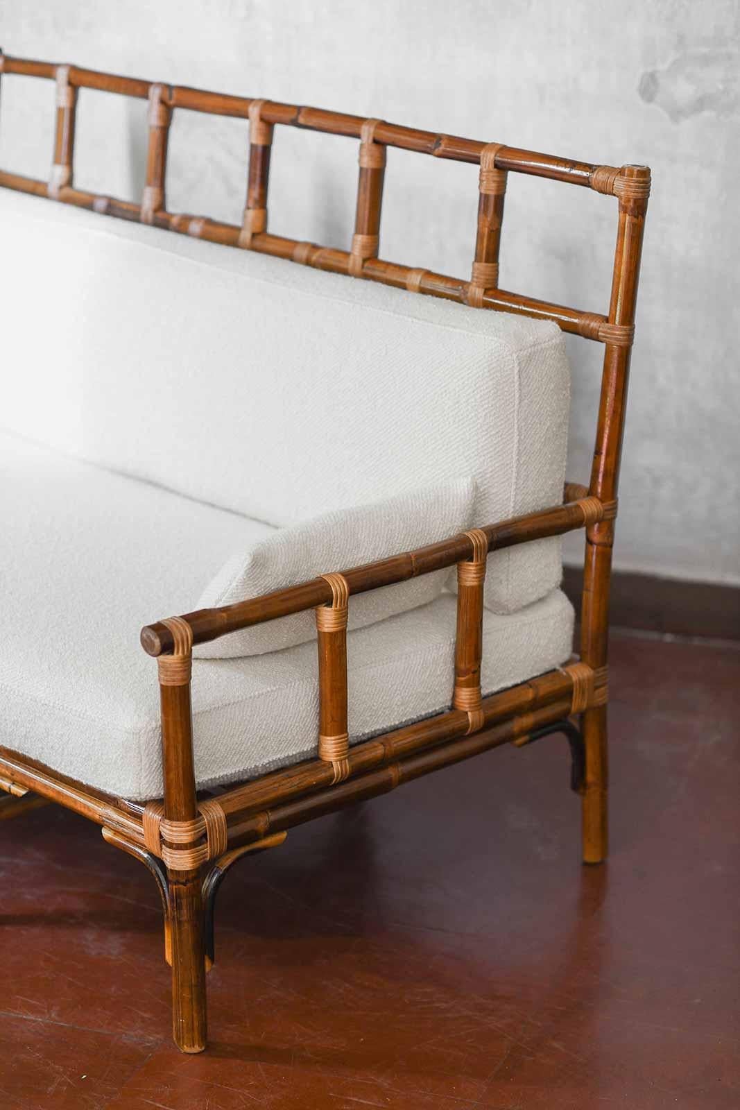 Banc à haut dossier en bambou avec ligatures en cuir, Edizioni Molto en vente 3