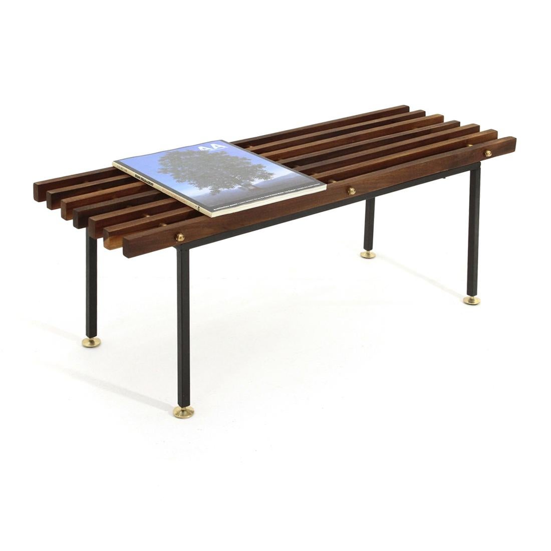 Bench with Seat in Wood Strips and Brass, 1950s 4