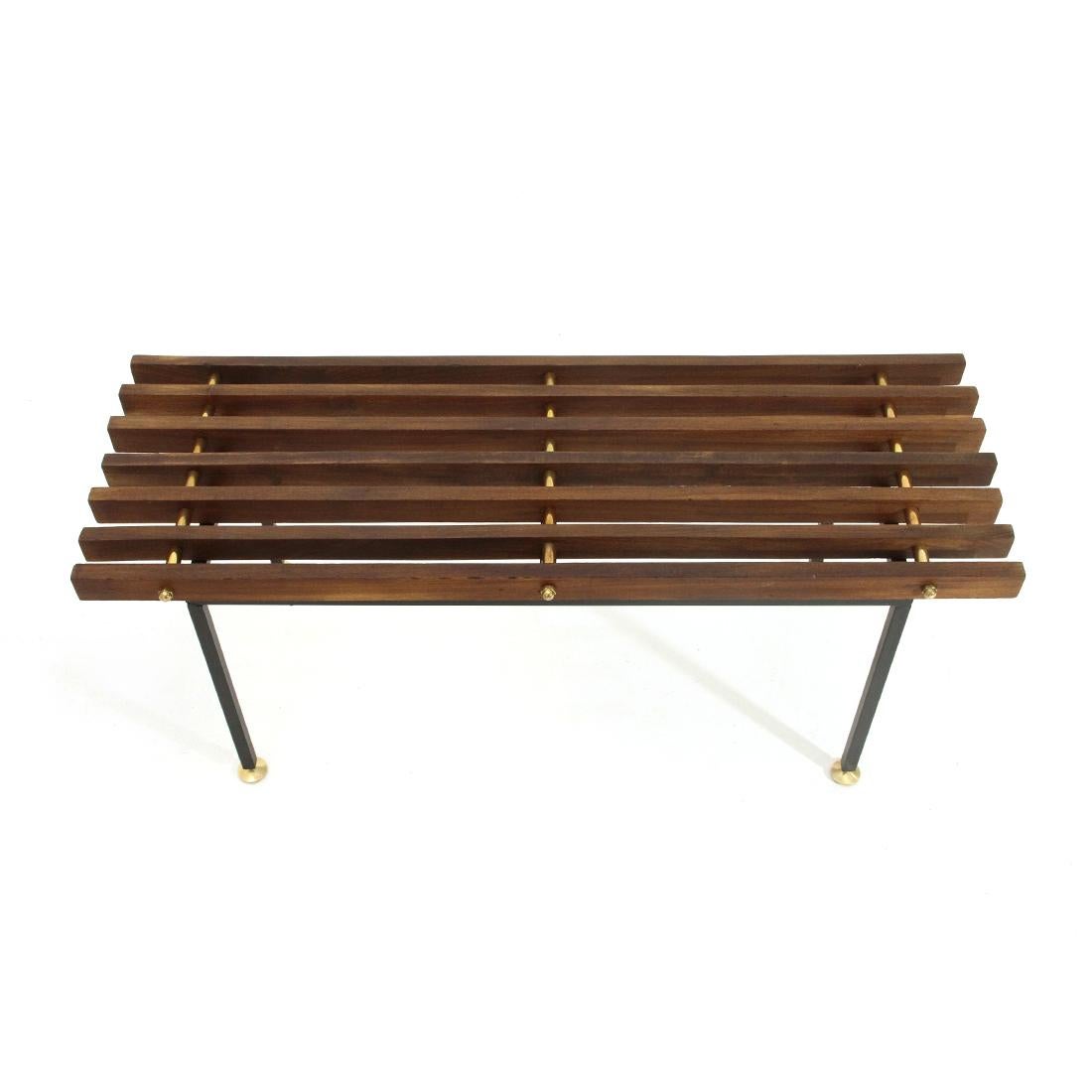 Mid-Century Modern Bench with Seat in Wood Strips and Brass, 1950s