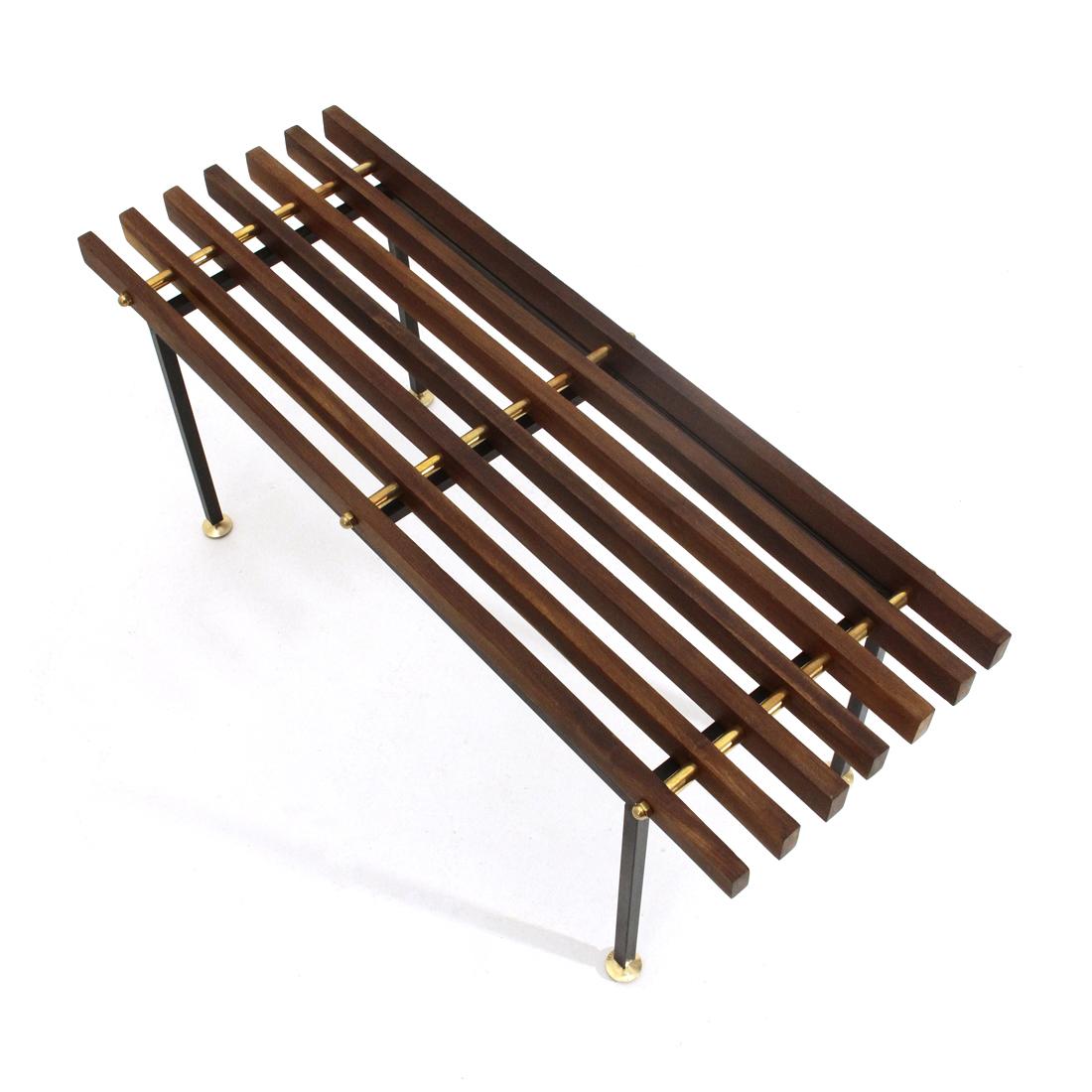 Bench with Seat in Wood Strips and Brass, 1950s In Good Condition In Savona, IT