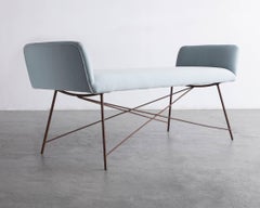 Bench with Upholstered Seat and Wrought Iron Frame