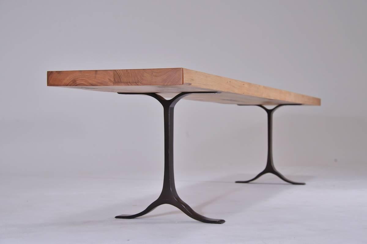 Thai Bench, Reclaimed Hardwood, Sand Cast Brass Base by P. Tendercool in Stock For Sale