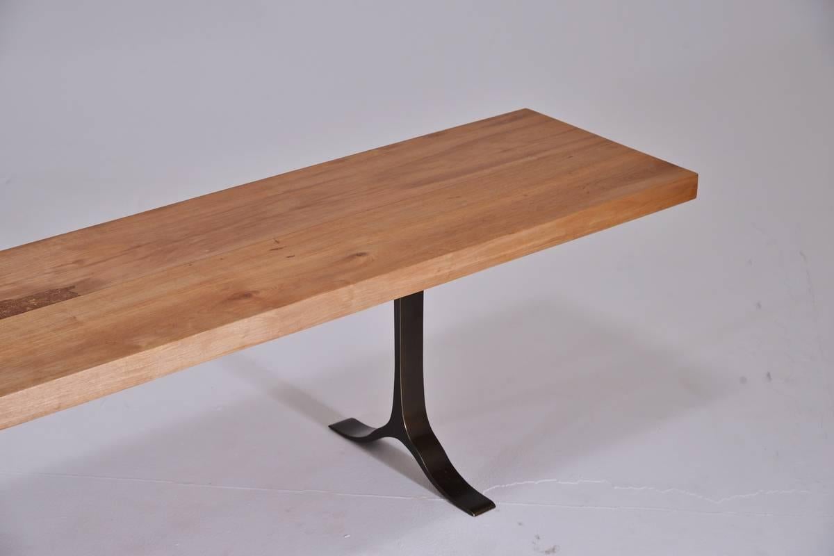 Bench, Reclaimed Hardwood, Sand Cast Brass Base by P. Tendercool in Stock In New Condition For Sale In Bangkok, TH
