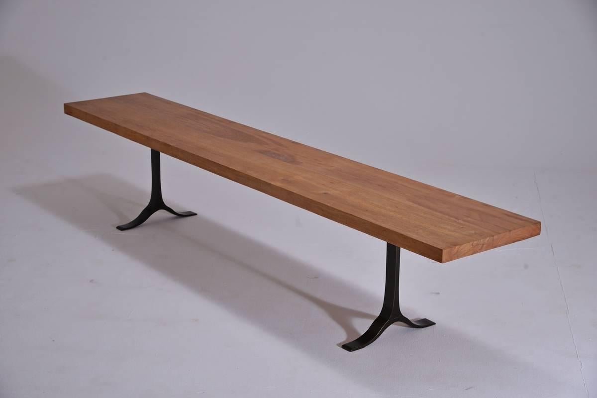 Bench, Reclaimed Hardwood, Sand Cast Brass Base by P. Tendercool in Stock For Sale 2