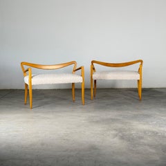 Benches Attr. to Guglielmo Ulrich in Blonde Maple and Bouclé Upholstery, 1940