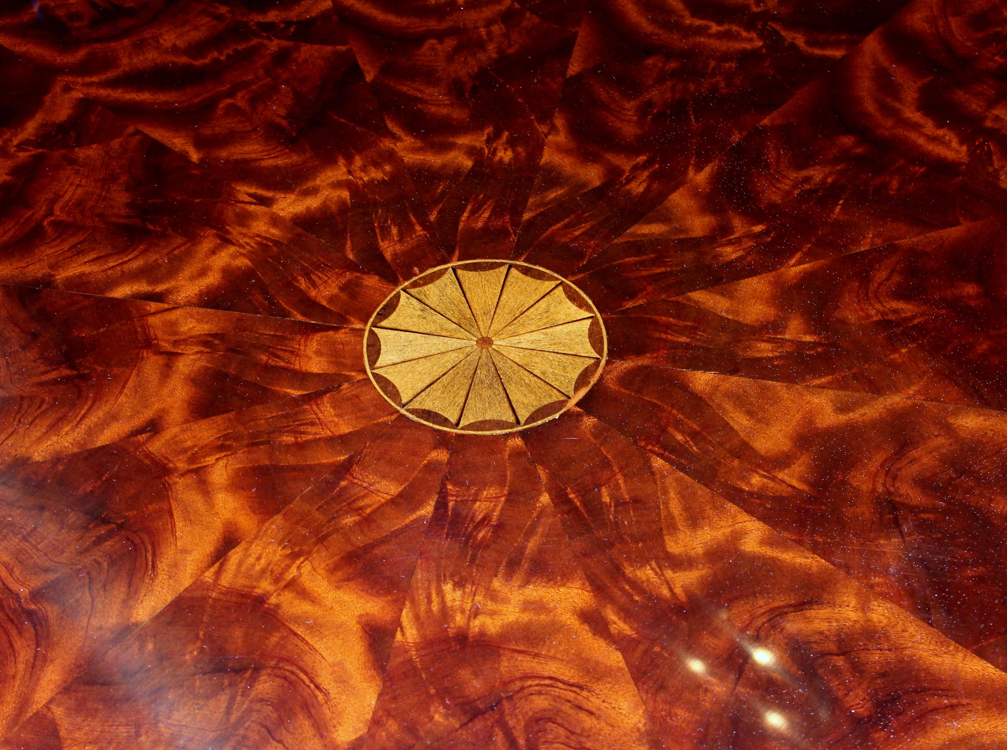 Benchmade Bookmatched Flame Mahogany Perimeter Leaf Circular Dining Table 3