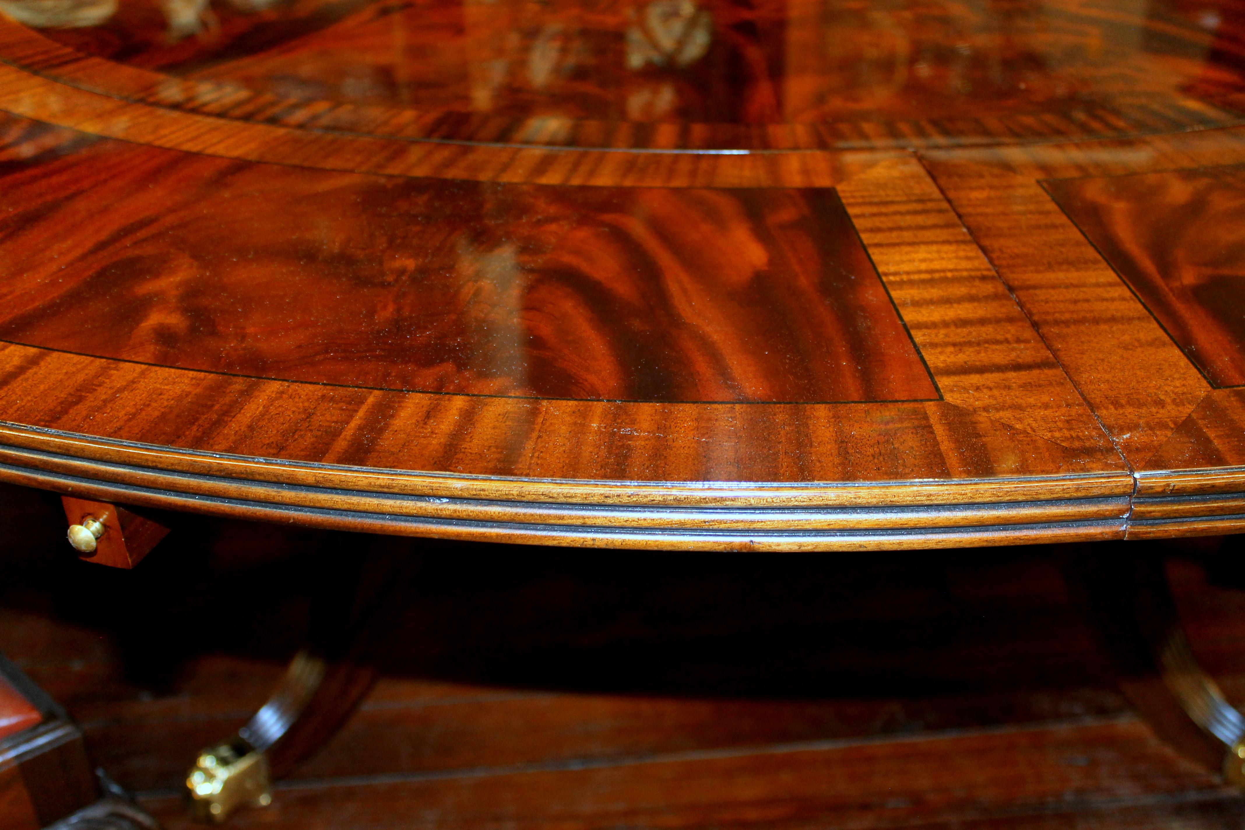 Benchmade Bookmatched Flame Mahogany Perimeter Leaf Circular Dining Table 5