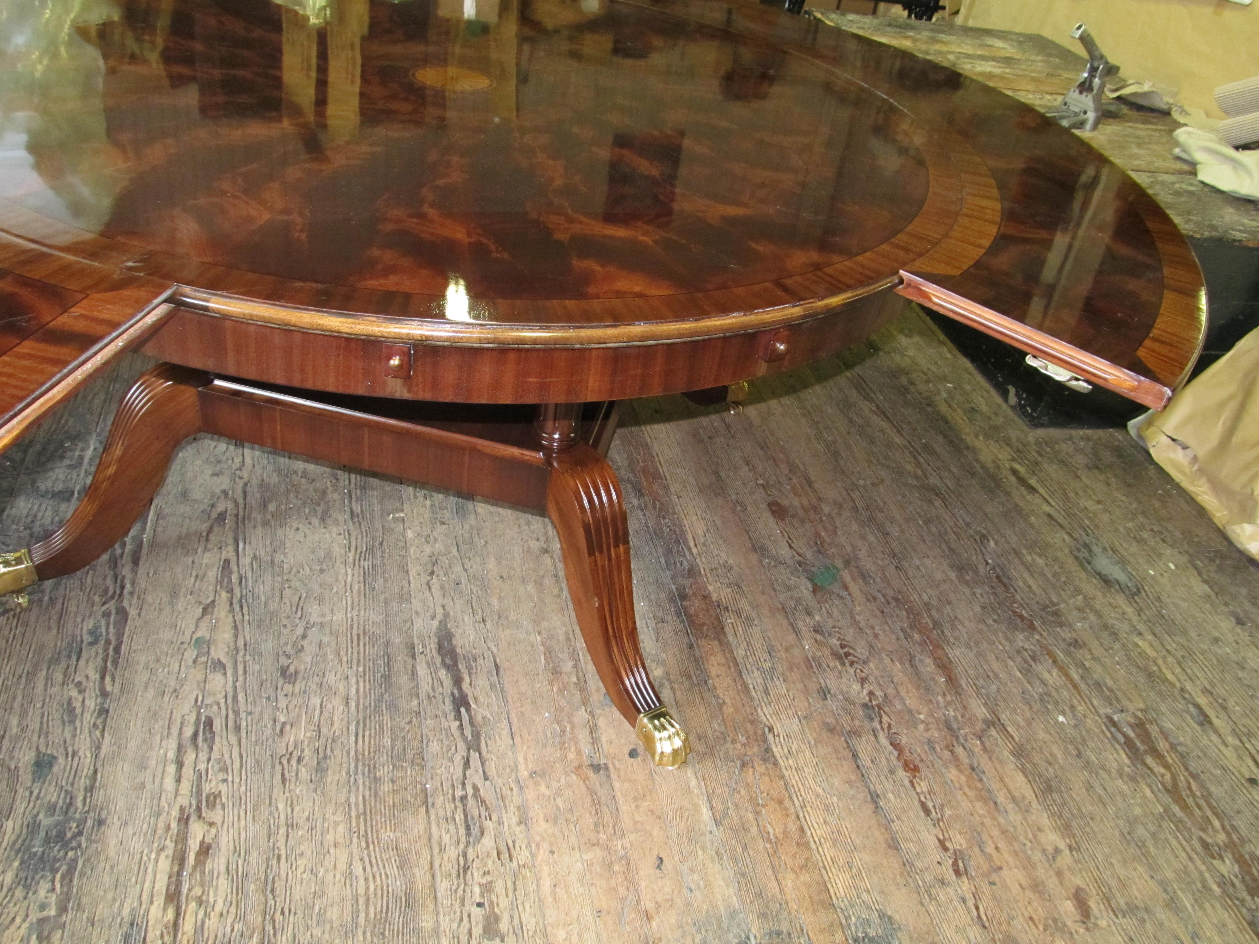 Benchmade Bookmatched Flame Mahogany Perimeter Leaf Circular Dining Table at 1stDibs 96 round