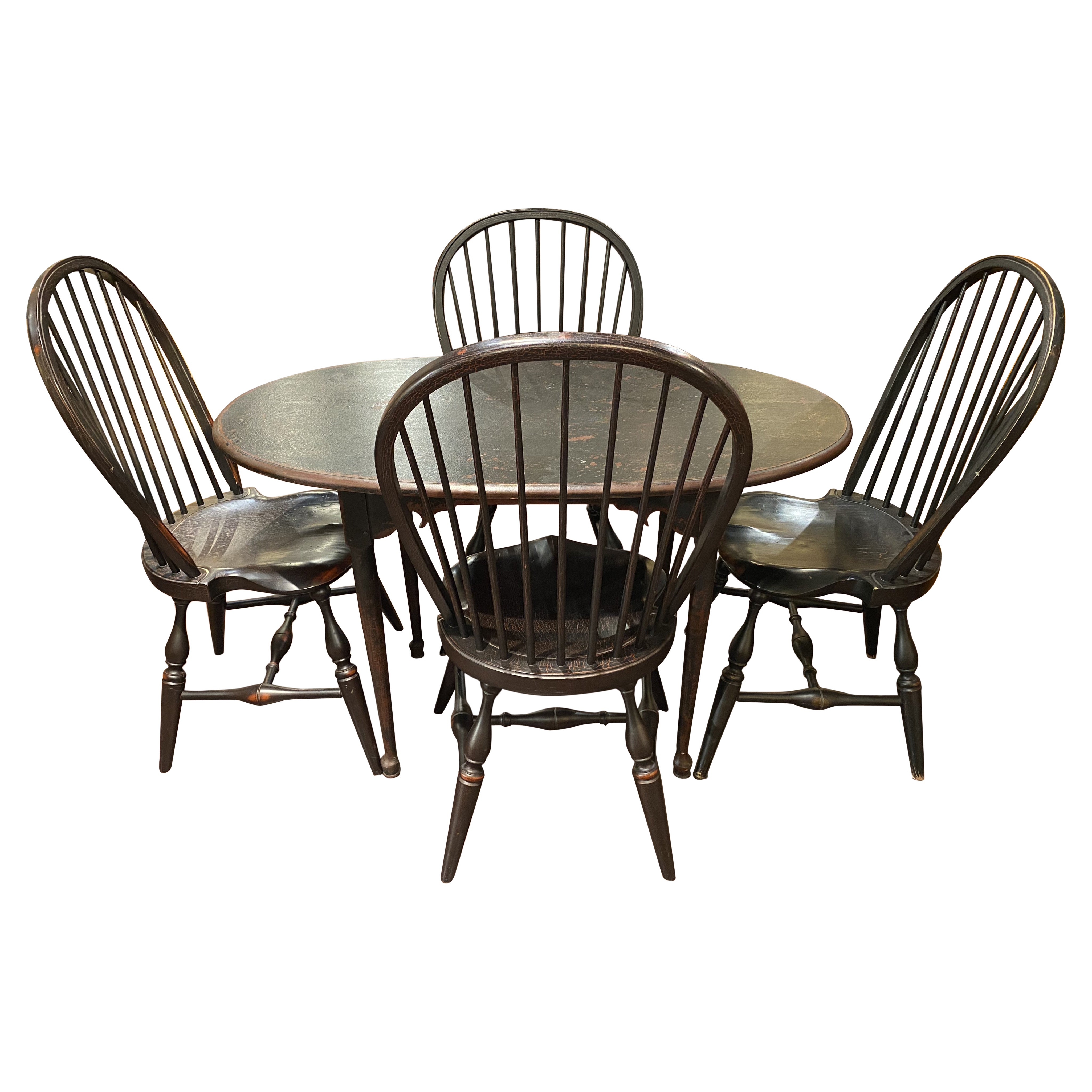 Benchmade Custom QA Style Tavern Table with 4 Bow Back Windsor Chairs by Ashlen For Sale