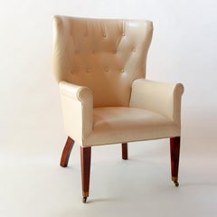 Benchmade Transitional Barrel Wingback Wing Chair Upholstered in Edelman Leather