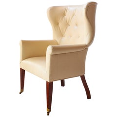 Benchmade Transitional Barrel Wingback Wing Chair Upholstered in Edelman Leather