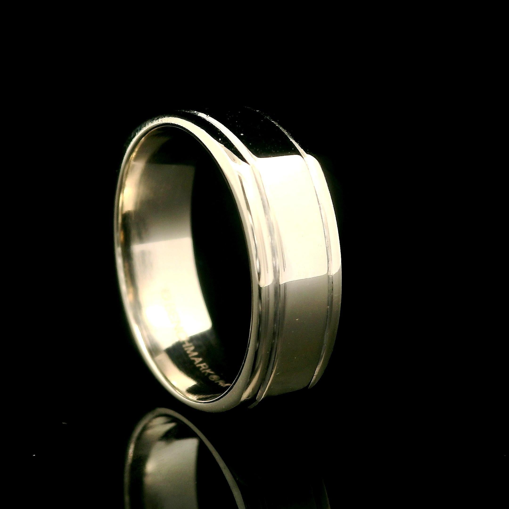 Anillo cuadrado de oro blanco de 14 quilates de 6,8 mm de ancho y acabado pulido sz 10 en venta 2