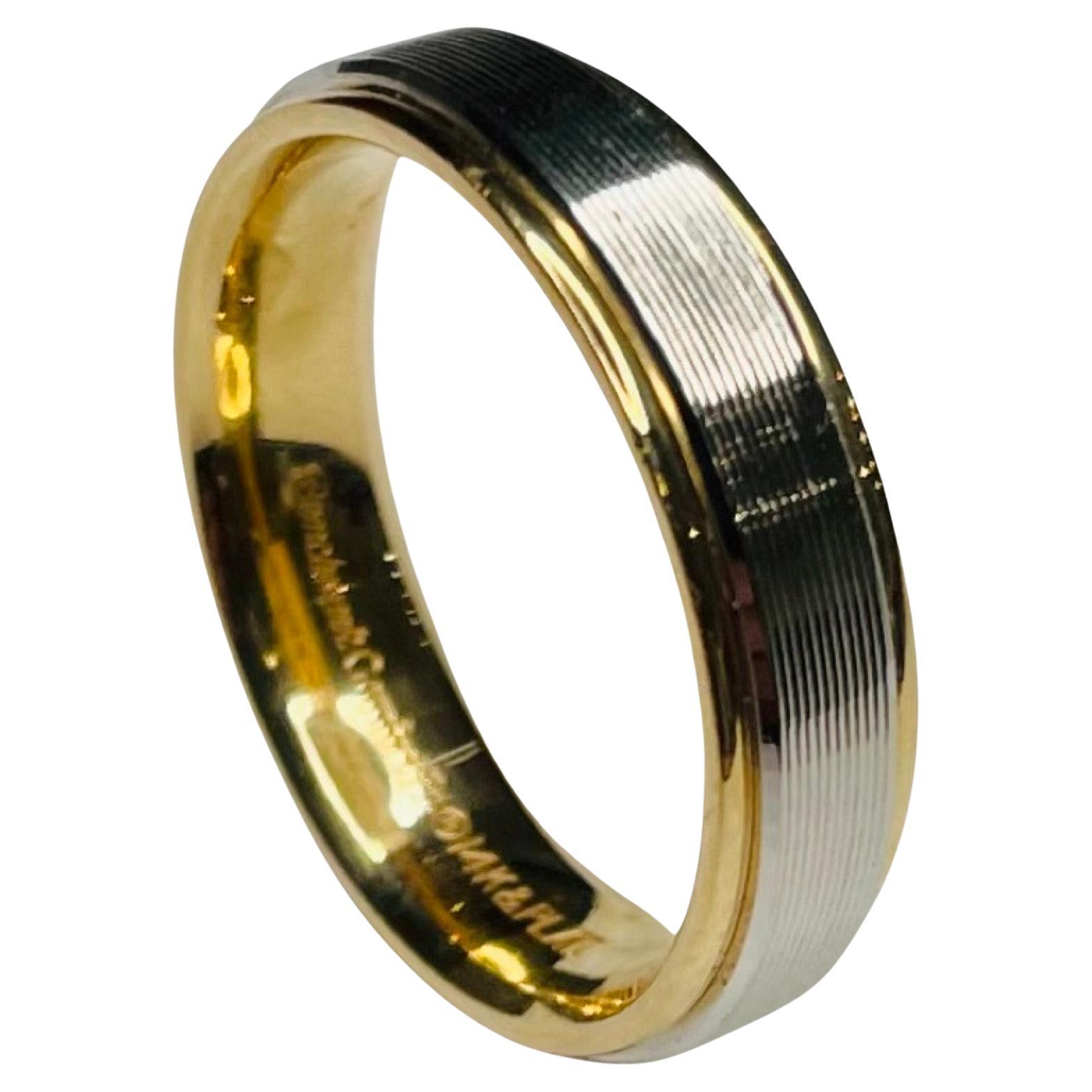 Anneau de mariage en or jaune 14 carats et platine marque de fabrique en vente