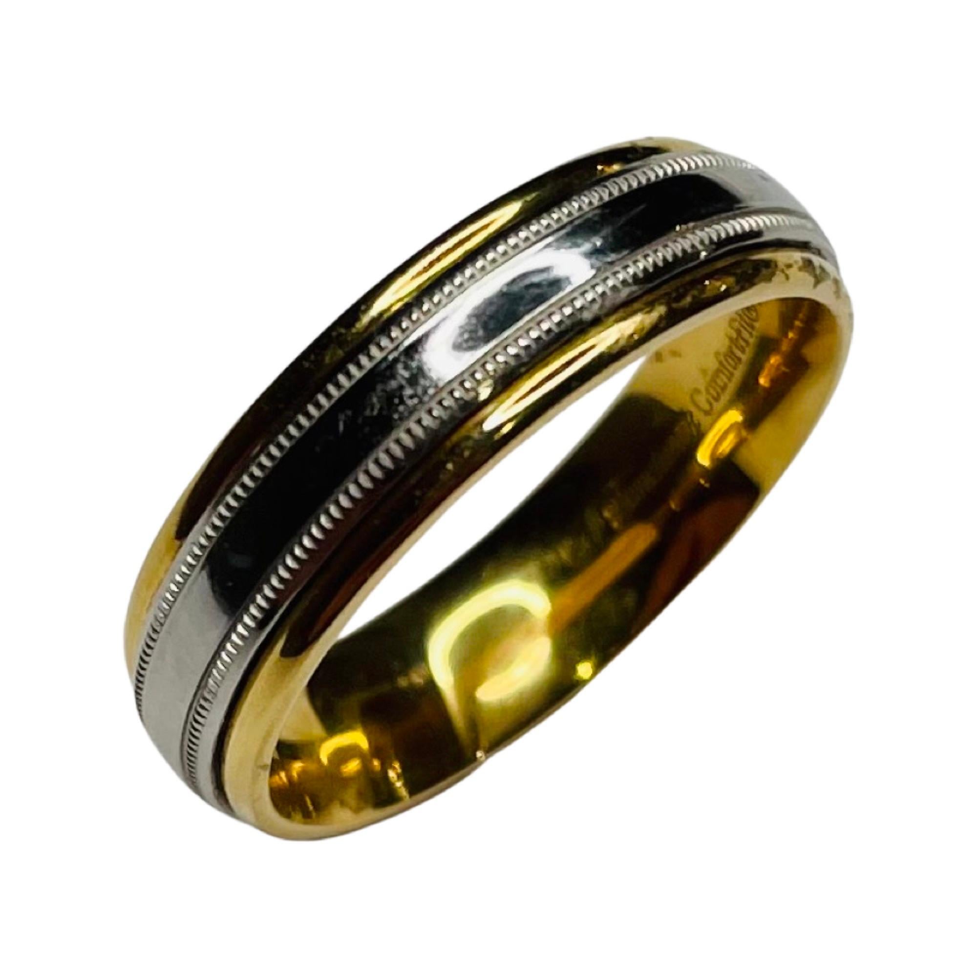 Contemporary Benchmark Platinum and 18K Yellow Gold Comfort Fit Wedding Band For Sale