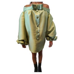 Robe en soie verte vintage Bencivenga, taille 42, ornée de roses
