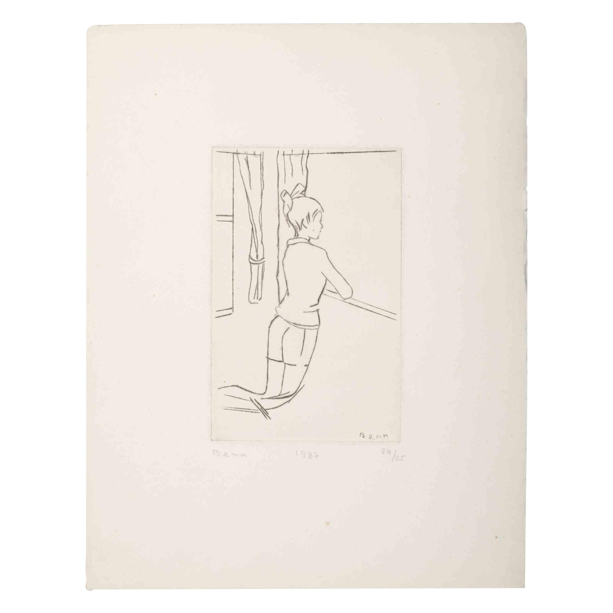 Girl at the Window - Original Etching by Benn - 1987