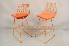 Tabouret de bar Lucy orange avec cadre métallique en fil métallique de Bend Goods, lot de 4