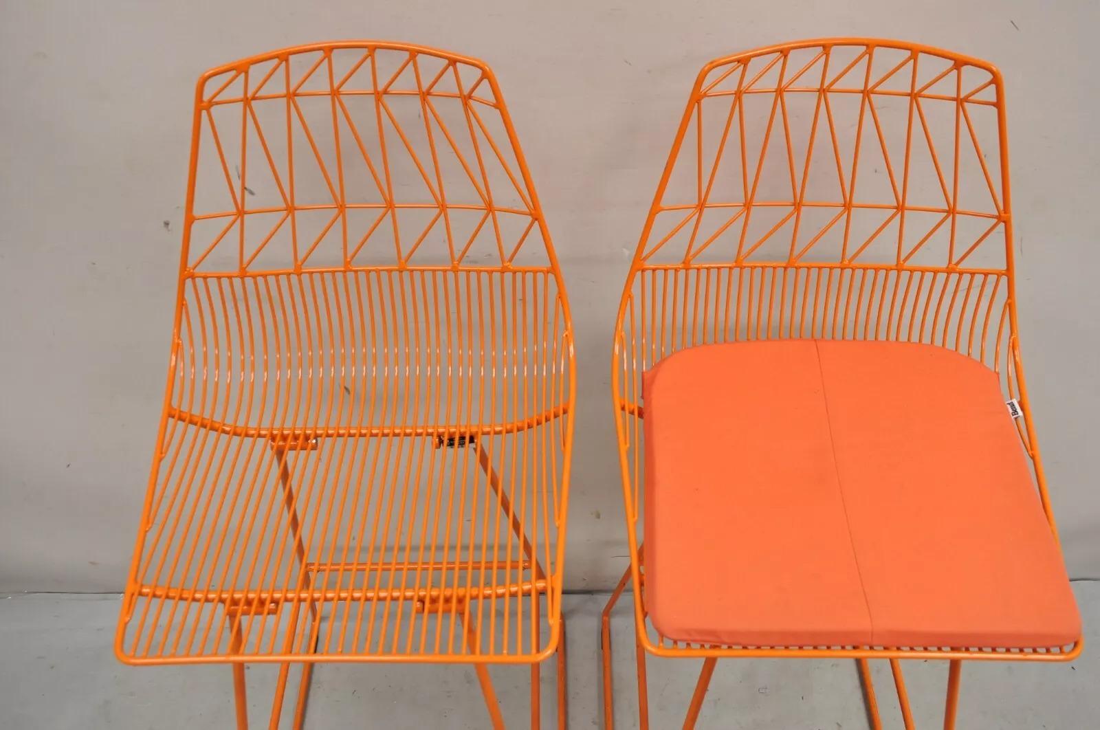 Modern Bend Goods Orange Lucy Stools Wire Metal Frame Barstool from NFL - Set of 4 For Sale