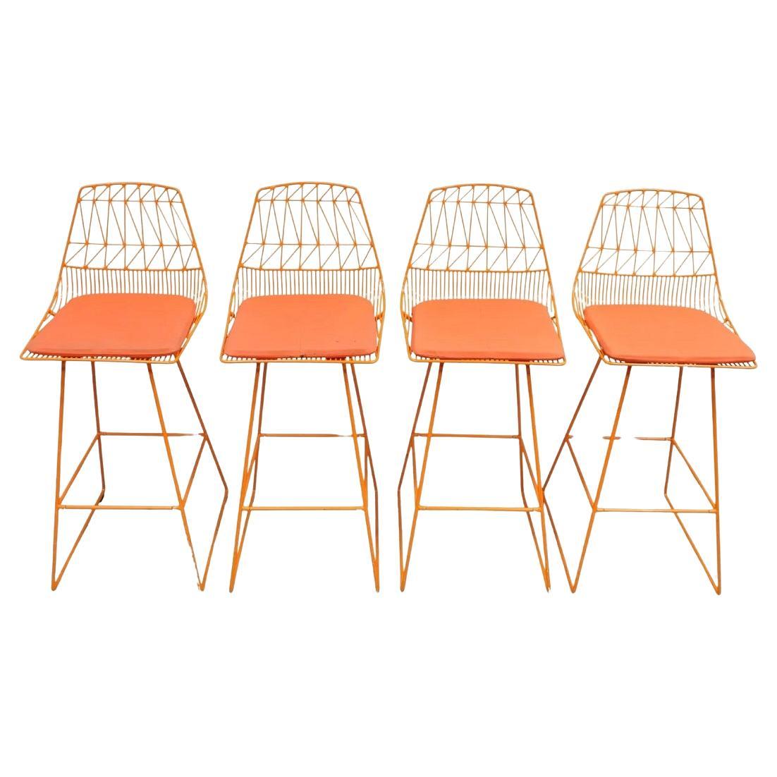 Bend Goods Orange Lucy Stools Wire Metal Frame Barstool from NFL - Set of 4 For Sale