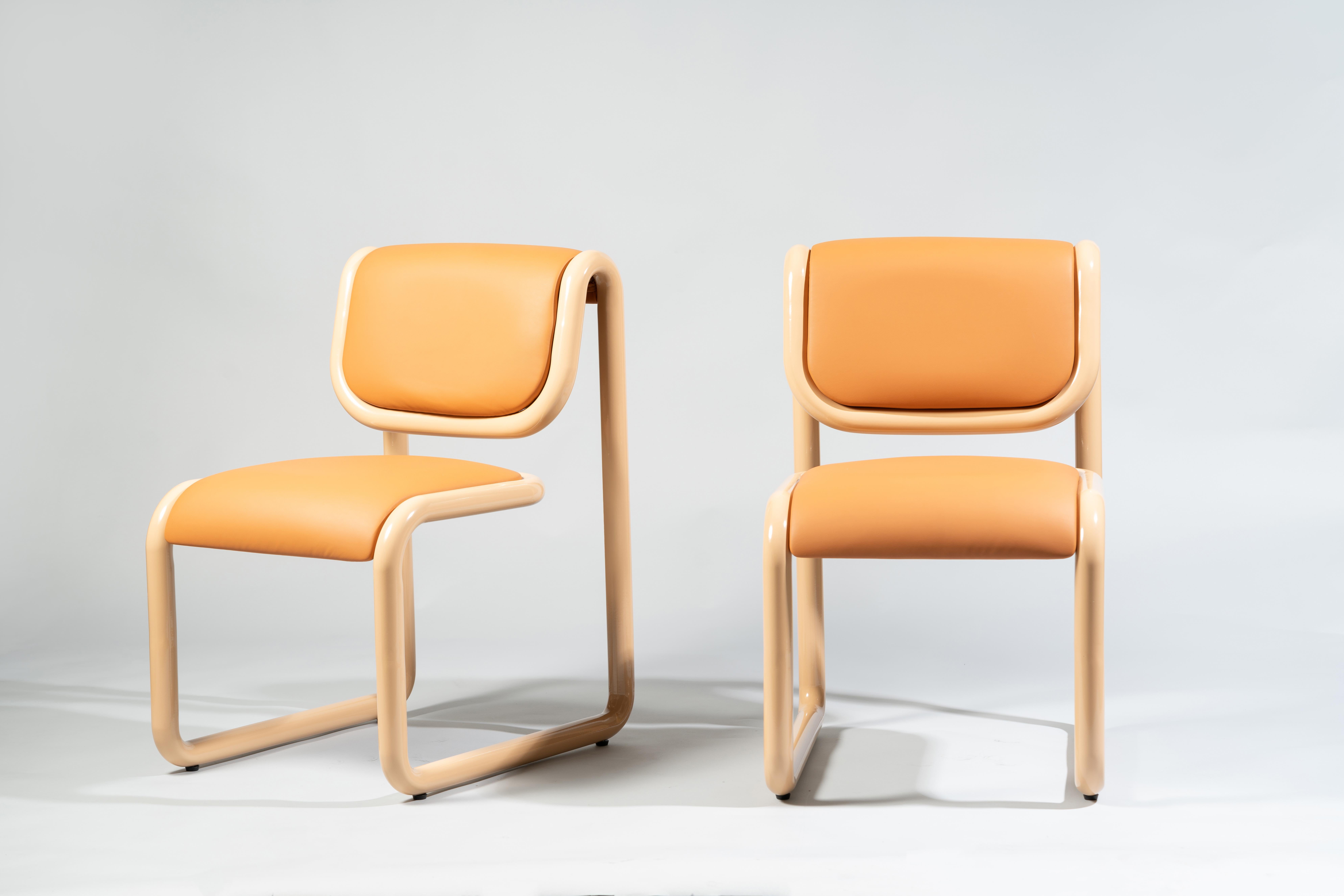 Bend Goods Tube Collection -- Dining Chair in Tan with Wood For Sale 3