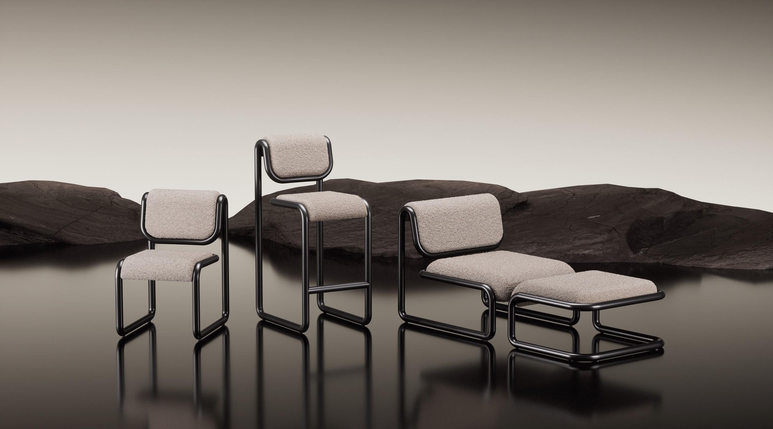 Powder-Coated Bend Goods Tube Collection -- Ottoman in Tan with Vegan Leather For Sale