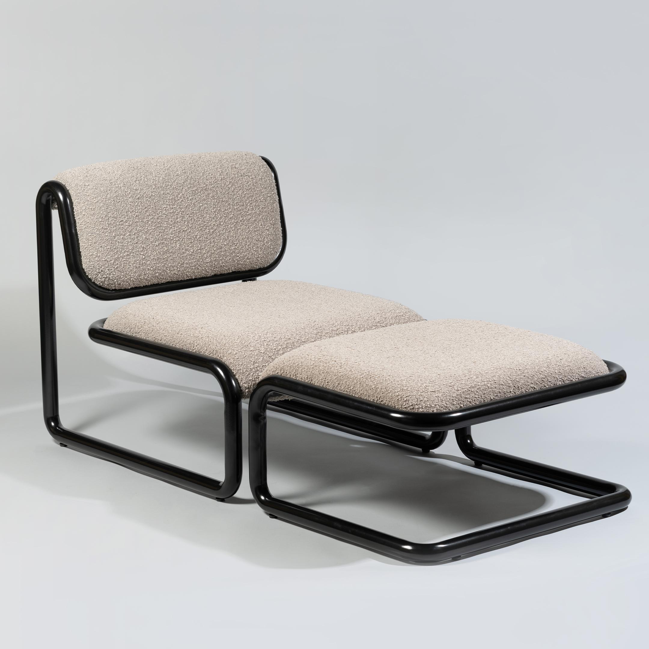 Metal Bend Goods Tube Collection -- Ottoman in Tan with Vegan Leather For Sale