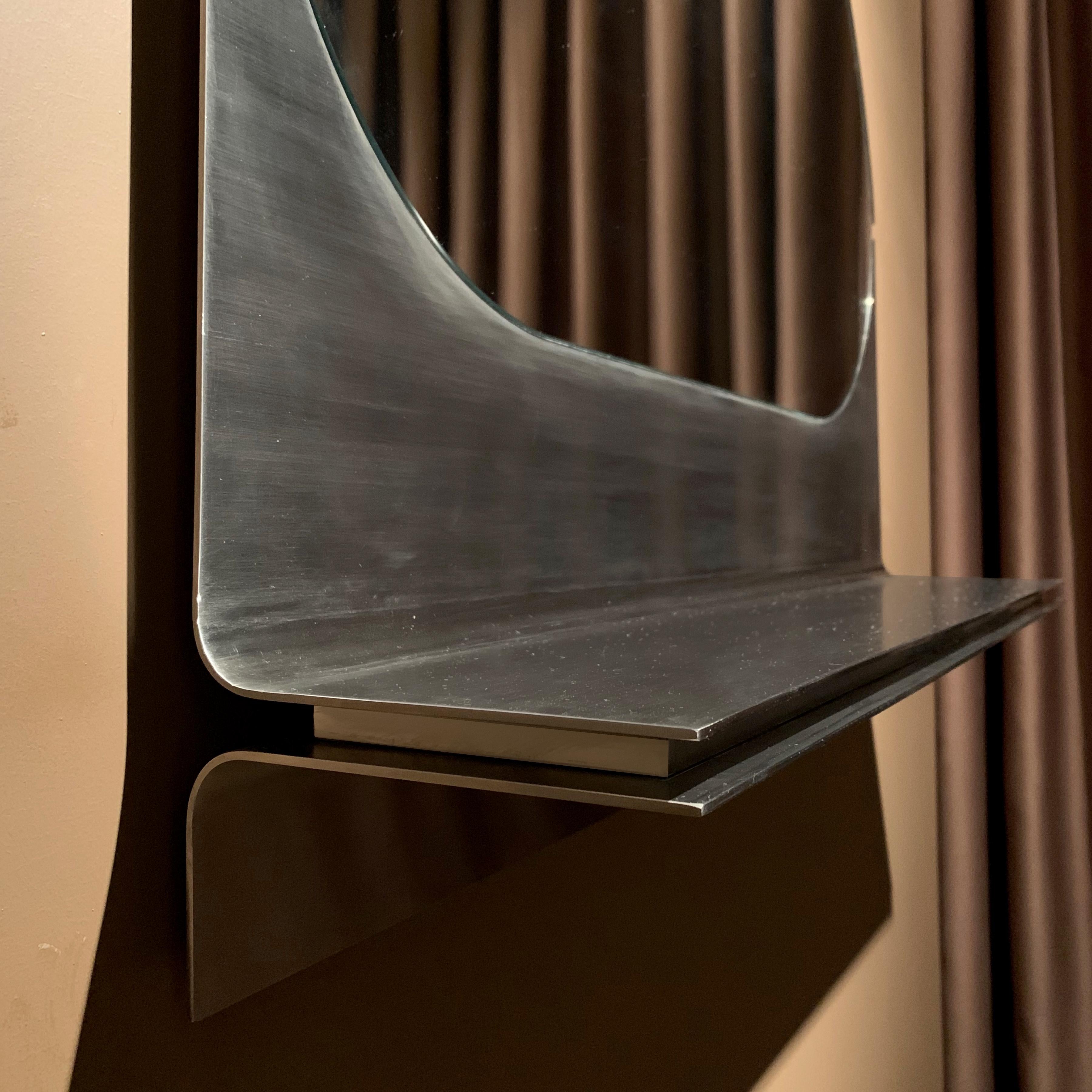 Modern Bend Mirror with Shelf by Buket Hoşcan Bazman For Sale
