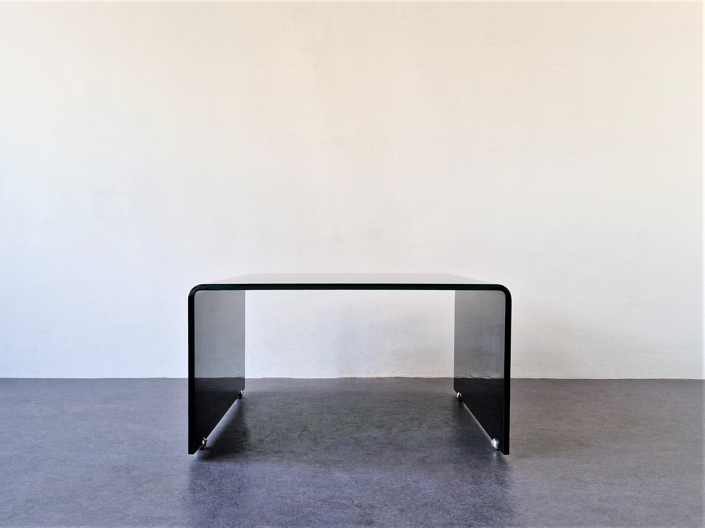 Post-Modern Bended Black Glass Coffee Table, 2 Available For Sale