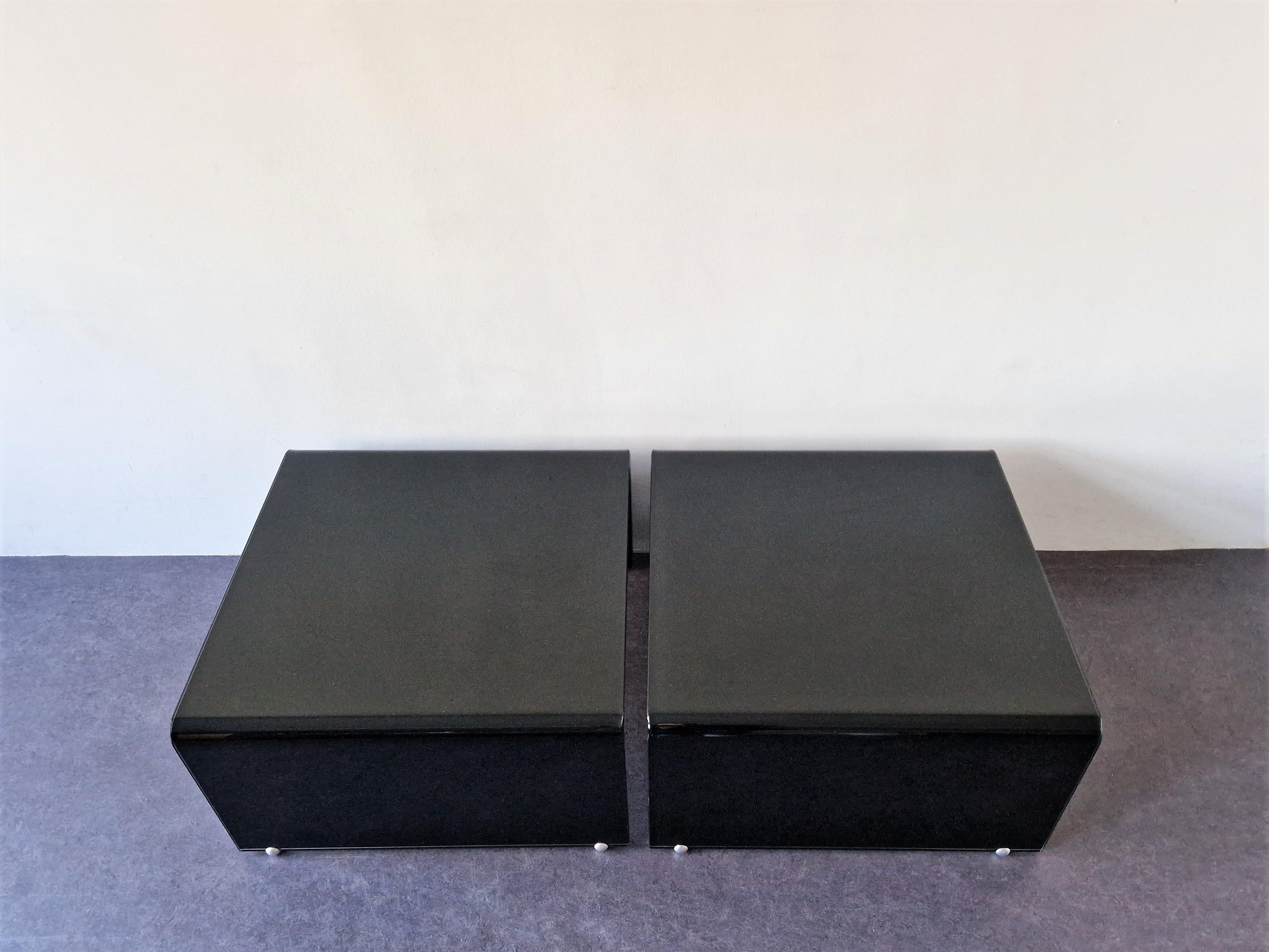 Bended Black Glass Coffee Table, 2 Available In Good Condition For Sale In Steenwijk, NL