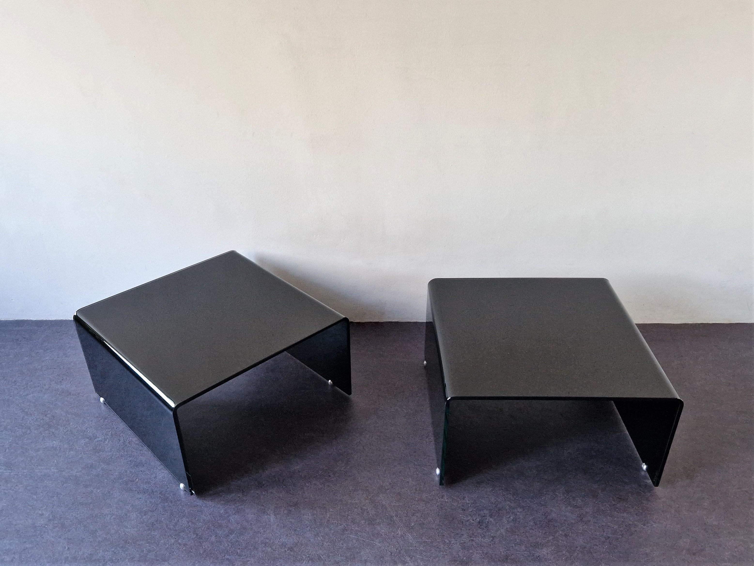 Bended Black Glass Coffee Table, 2 Available For Sale 2